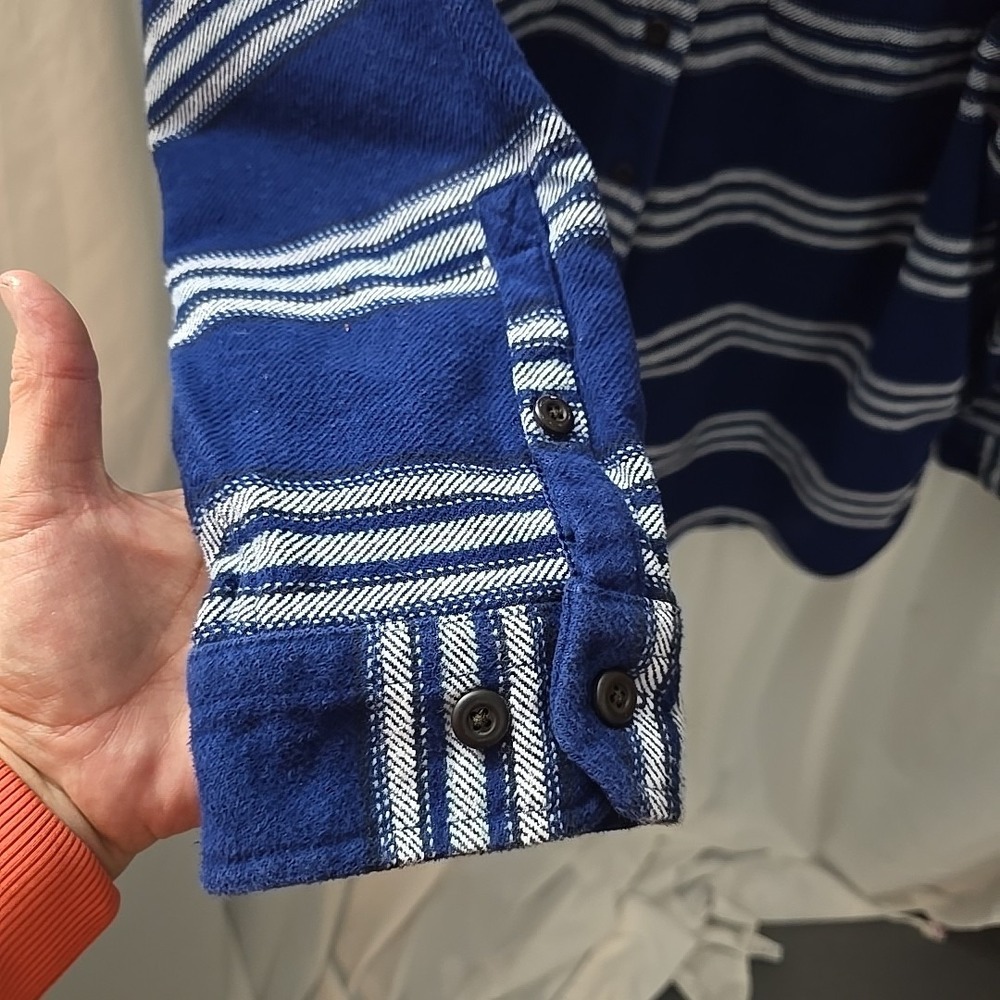 Duluth Trading Co Women's Shacket Blue White‎ Stripe Flannel Cotton Plus Size 4X - Picture 3 of 14